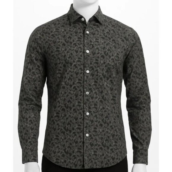 Soft Cloth Brand soft point collar mens shirt italian leaf print size medium - Picture 1 of 11